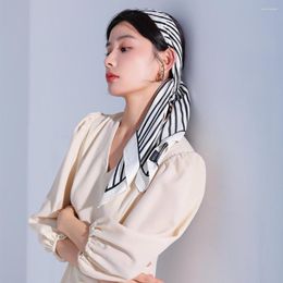 Scarves 90cm Black And White Classic Striped Lines For Women's Professional Wear Twill Square Silk Sun Protection