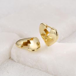 Hoop Earrings ALLME Cute 14K Real Gold Silver Plated Brass Metallic Hollow Out Broken Love Heart For Women Statement Jewellery