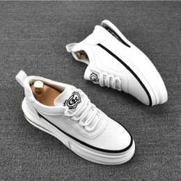 Korean Designer Mens Leisure Genuine Leather Shoes Comfortable Air Cushion Sneakers Lace-up White Shoe Platform Footwear Zapatos 1AA29