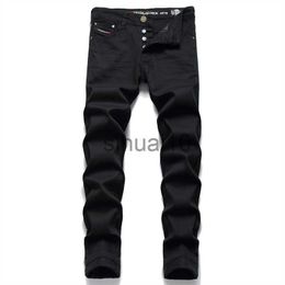 Men's Jeans Hot Men's Black jeans Simple Trend Stretch Slim Pencil Pants High Quality Solid Color Mid-Waist Embroidered Brand Trousers J230728