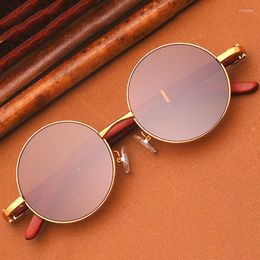 Sunglasses Glass Male Women Vintage Round Sun Glasses For Men Ladies 2023 Retro Small Wood Stone Lens Brown Anti Scratch