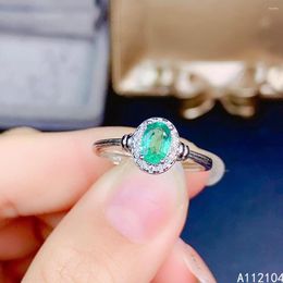 Cluster Rings KJJEAXCMY Fine Jewelry 925 Sterling Silver Inlaid Natural Emerald Women Vintage Simple Oval Adjustable Gem Ring Support