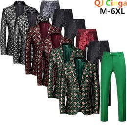 Men's Suits 2023 Green Plaid Suit Two Piece Wedding Business Dress Coat And Pants Fashion Slim Costume Homme Red Silver Blazer Set