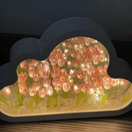 Wall Stickers Diy Cloud Tulip Lamp Handmade Mirror Nightlight Glow Decoration Creative Gift Valentine's Day Birthday Girl Bedroom 230731