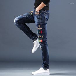 Men's Jeans Wholesale 2023 Fashion Teenagers Denim Embroidered Trousers Brand Slim Casual Feet Broken Trend Pencil Pants