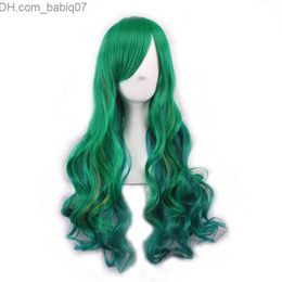 Synthetic Wigs WoodFestival long wavy wig rainbow color synthetic hair women japanese harajuku green pink white red purple fibre anime cosplay wigs ombre Z230731