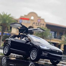 Diecast Model Cars 124 Tesla ModelX Alloy Car Diecast Sound And Light Pull Back Model Toy Metal Vehicle Simulation Collection Gifts Toys for boys x0731