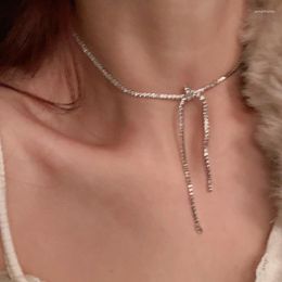 Choker 2023 Trend Delicate Sparkling Rhinestones Tassel Necklace Elegant Simple Short Chains For Women Wedding Aesthetic Jewellery