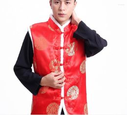 Ethnic Clothing Traditional Men Chinese Style Cotton Vest High Quality Satin Tang Suit Fashion Jacket Warm Coat Sleeveless