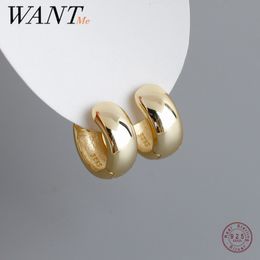 Stud WANTME 925 Sterling Silver Simple European Statement Gold Wide Hoop Earrings for Men Women Punk Hip Hop Party Fine Charm Jewellery 230729