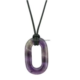 Pendant Necklaces Oval Gemstone Necklace Handmade Craved Hollowed O Shape Healing Chakra Crystal Choker Drop Delivery Dhgarden Dhpra