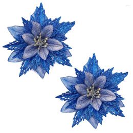 Christmas Decorations 2pcs Glitter Poinsettia Flowers For Xmas Home Wedding Party Wreath