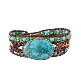 2021 tennis Boho Semi Precious Stone Antique Handmade Wax Cord Wrap Bracelet Multi Layered Vintage Beads Bracelets Drop 1292Z