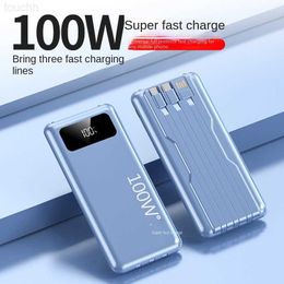 Cell Phone Power Banks 100W Super Fast Charging Power Bank 20000mAh Built in Cable Powerbank for iPhone Xiaomi Samsung Poverbank With LED Light L230731