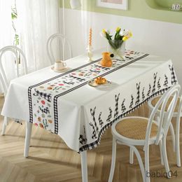 Table Cloth Printed Rabbit Flower Spring Tea Table Cloth Waterproof Dining Table Cloth Cover Rectangular R230731