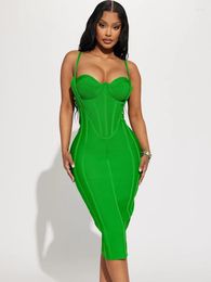 Casual Dresses Elegant Party For Women 2023 Design Green Spaghetti Strap Elastic Knee Length Bandage Dress High Street Formal Gown