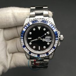 High Quality Sub Watches Men Sapphire Black Blue Diamonds Bezel Stainless Steel 40mm Automatic Mechanical Wristwatch gift342L