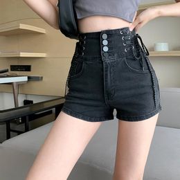 Women's Shorts 2023 Summer Hollow Out Quality High Waist Tight Female Elastic Short Jeans Sexy Denim Slim Fit Bandage