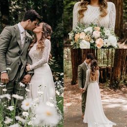 2020 Spring Summer Beach Bohemian Wedding Dresses Sexy Backless Long Sleeve Country Boho Bridal Gowns Wedding Dress BC1704295C