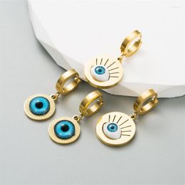 Hoop Earrings 316L Stainless Steel Retro Geometry Circular Evil Blue Eyes Pendant Fashion High Jewellery SAE981