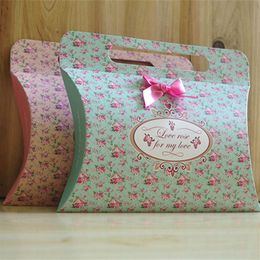Big Size Romantic Floral Spot Pillow Candy Boxes Wedding Supplies Favor Box Gift Boxes with Ribbon Bow Knot265P