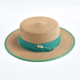 Wide Brim Hats Fashion Girl Straw Hat For Women Flat Top Ribbon Bow Beach Sun Outdoor Holiday Boater