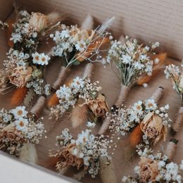 Decorative Flowers Wreaths Small Floral Dried Flower Mini Bridesmaid Bouquets Men Wedding Rustic Bridal Wrist Corsage Party DIY Craft Home Table Decoration 230731