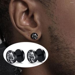 Stud Earrings Black Stainless Steel Street Hip Hop Rock Wolf Tree Of Life Earings For Men Screw Dumbbell Punk Jewellery