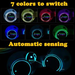 2X Car Dome LED Cup Holder Automotive Interior Lamp USB Multi- Colorful Atmosphere Light Drink Holder Anti-Slip Mat Product Bulb257Y