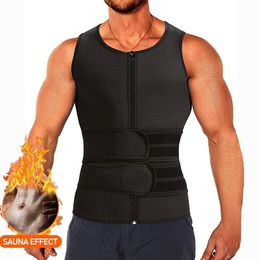 Men's Body Shapers Men Neoprene Zipper Waist Trainer Vest Tank Top Abdomen Trimmer Slimming Shaper Corset With Two Belt Sweat235J