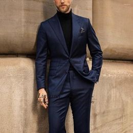 Men's Suits Casual Navy Blue For Mens Slim Fit Business Blazer Prom Tuxedo 2 Piece Daily Jacket Pants Trajes De Boda Para Hombres 2023