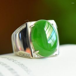 Cluster Rings Natural Green Jade 925 Sterling Silver Ring For Men Women Fine Jewelry Nephrite Hetian Jades Square Oval Adjustable