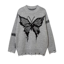 Men's Sweaters Y2k Pullover Butterfly Color Match Autumn Crew Neck Streetwear Baggy Casual Ropa Hombre Knitted Tops Pull Homme 230731