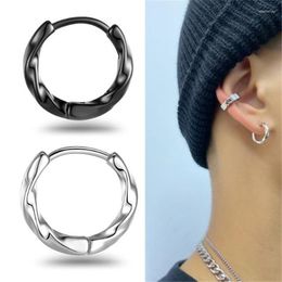 Hoop Earrings Trendy 925 Sterling Silver For Men Jewellery Fashion Wave Hoops Male Female Black White Accessories Boy Gift