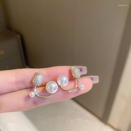 Stud Earrings Elegant Exquisite Pearl Tulip Flower Ladies High Sense Light Luxury 2023 Fashion Back Hanging Jewelry