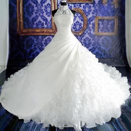 Mermaid Crystal Luxury Wedding Dresses With Overskirts Lace Ruched Sparkle Rhinstone Bridal Gowns Dubai Vestidos De Novia Custom M227U
