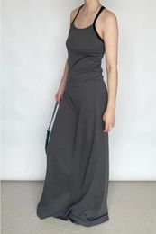 Casual Dresses Contrast Racer-backless Slip Dress 2023 Summer Slim Waist Swamp Mop Solid Colour