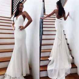 Mermaid Wedding Dress 2020 Vestidos de novia Spaghetti Straps Soft Satin Sexy Bridal Gown Elegant Backless Wedding Dresses320Q