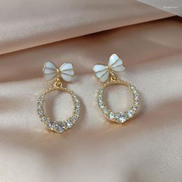 Stud Earrings White Heart-Shaped Ear Studs Rhinestone Cute Black Dangler Korean Simple Fashion For Women Gift Accessories