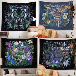 Tapestries Moon Moth Tapestry Wall Hanging Mushroom Forest Flower Mandala Bedroom Decor Bedspread Botanical Print Home
