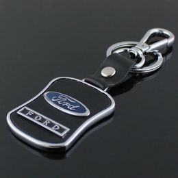 5pcs lot Leather Car Keychain Logo Key Ring Curved Shape Key Components Fashion Men's Waist Key Chain For Ford Focus 2 3 Chav228m