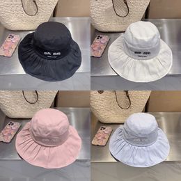 Fashion Bucket Hat Wide Brim Wavy Edge Ruffle Solid Colour Letter Embroidery Sunscreen Fishers Hat Classic Popular Outdoor Activities Pot Hat Bob Hat