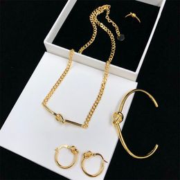 18K Gold Plated Jewelry Set Ladies Stainless Steel Necklace Bracelet Earrings Ring Metal Simple Trendy Party Jewelry Gift