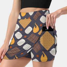 Skirts Smores On The Campfire Women's Skirt With Pocket Vintage Printing A Line Summer Clothes Camp Camping