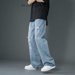 Men's Pants Spring and summer new thin tear jeans South Korea street fashion loose Denim Trousers loose blue casual pants Z230801