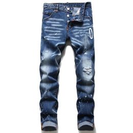 Men's Jeans Hole Men skinny Cool Guy distressed Jeans slim jeans Straight Denim pants trousers motorcycle man Tearing jean