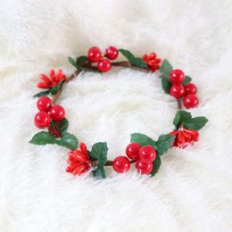 Decorative Flowers Red Berry Decoration Artificial Plant Wreath Candle Holder Christmas Ring Home Decor Fake Plants