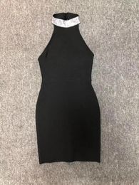 Casual Dresses Wholesale 2023 Dress Black Sleeveless Bright Rinestones Perspective Sexy Cocktail Party Bandage
