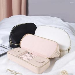 Jewellery Pouches INS Style Double-Layer Storage Zipper Bag PU Leather Earrings Makeup Lipstick Ring Box Girls Portable Travel