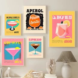 Canvas Painting Cocktail Drinks Aperol Spritz Margarita Espresso Martini Wall Art Alcohol Vintage Poster And Print For Kitchen Bar Decor w06